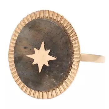 Les Trsors De Lily [Q8742] - Дизайнерское стальное кольцо Une Etoile est Ne с золотым лабрадоритом - 17x14 мм