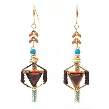 Les Trsors De Lily [Q8754] - Дизайнерские серьги Boho золотисто-коричневые - 55x18 мм