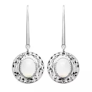 Les Trsors De Lily [Q8940] - Серебряные серьги с лунным камнем Cleopatra (родиевое покрытие) - 15x15 мм