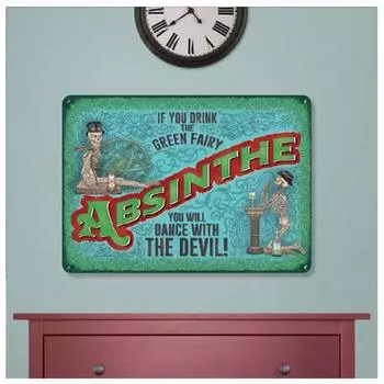 Les Trsors De Lily [Q9195] - Металлическая ретро табличка Абсент (выпьешь зеленый сказочный Абсент - будешь танцевать с Дьяволом!)) - 20х15 см зелёный