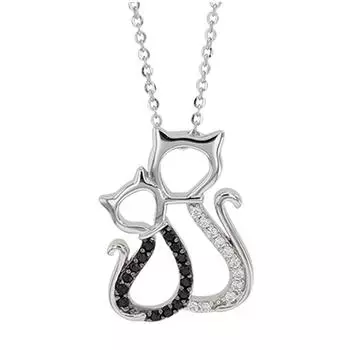 Les Trsors De Lily [Q9386] - Серебряное колье ручной работы Couple Cats черное белое серебро (родий) - 20x15 мм