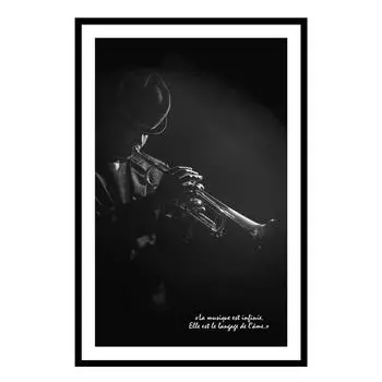 Les Trsors De Lily [Q9684] - Черный дизайнерский холст Джаз (Музыка бесконечна - это язык души - труба) - 60x40 см