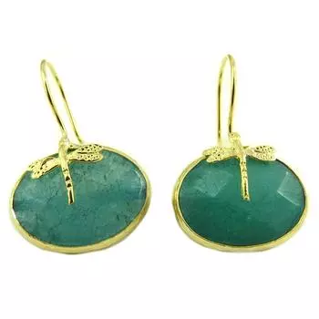 Les Trsors De Lily [Q9829] - Серьги ручной работы Клеопатра зеленое золото (стрекозы) - 20x15 мм.