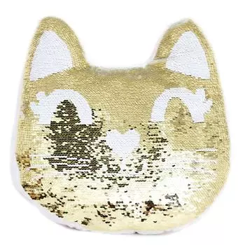 Les Trsors De Lily [Q9976] - Подушка с пайетками Cats из белого золота - 32x30 см