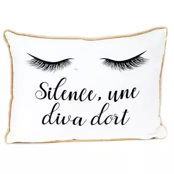 Les Trsors De Lily [Q9989] - Дизайнерская подушка Diva - Sleeping Eyes золотисто-белая (Silence - спящая дива) - 40x30x9 см