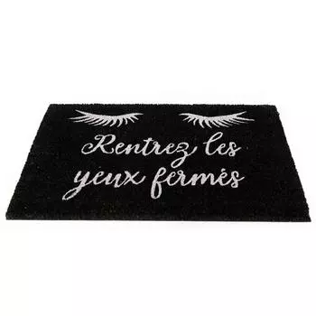 Les Trsors De Lily [Q9997] - Соломенный придверный коврик Diva - Sleeping Eyes черный (Входите внутрь с закрытыми глазами) - 60x40 см