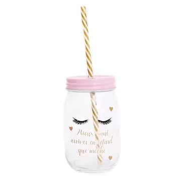 Les Trsors De Lily [R0000] - Стеклянная банка для каменщика Diva - Eyes Asleep розовый (Лучше прийти поздно, чем некрасиво) - 13x8 см
