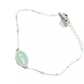 Les Trsors De Lily [R0128] - Серебристо-зеленый стальной дизайнерский браслет «Девы Марии» - 12x9 мм