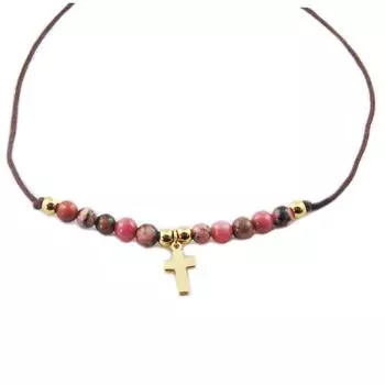 Les Trsors De Lily [R0134] - Стальной браслет Крест из розового золота - 10x7 мм