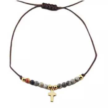 Les Trsors De Lily [R0138] - Стальной браслет Крест золотисто-серого цвета - 10x7 мм