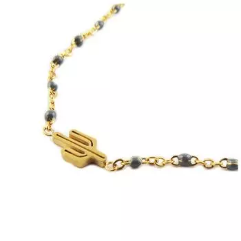 Les Trsors De Lily [R0244] — Дизайнерский стальной браслет «Кактус» золотисто-серого цвета — 10x5 мм