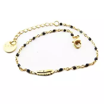 Les Trsors De Lily [R0257] - Браслет дизайнерский Сталь Boho черное золото - 10x3 мм (перо)