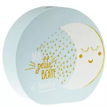 Les Trsors De Lily [R0493] - Деревянная синяя копилка Messages (шкатулка моей маленькой мечты!) - 15x14. 5x5 см (луна)