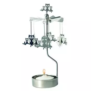 Les Trsors De Lily [R0558] - Подсвечник-карусель металлический Семейство совы серебро - 16x6. 5 см