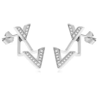 Les Trsors De Lily [R0696] - Серебристо-белые серьги Sissi в форме лепестков (с родиевым покрытием) - 18x10 мм