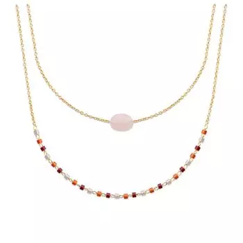 Les Trsors De Lily [R1104] - Позолоченное колье Boho из розового золота с кварцем (2 ряда) - 8x6 мм