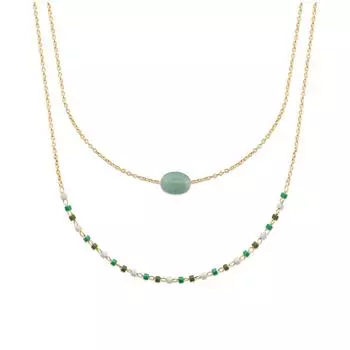 Les Trsors De Lily [R1105] - Позолоченное колье Бохо золотой авантюрин (2 ряда) - 8x6 мм