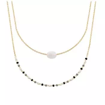 Les Trsors De Lily [R1106] - Позолоченное колье с лунным камнем Boho (2 нити) - 8x6 мм