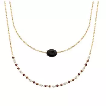 Les Trsors De Lily [R1107] - Позолоченное колье из черного агата «Бохо» (2 ряда) - 8x6 мм