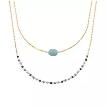 Les Trsors De Lily [R1109] - Позолоченное колье с амазонитом Бохо (2 ряда) - 8x6 мм