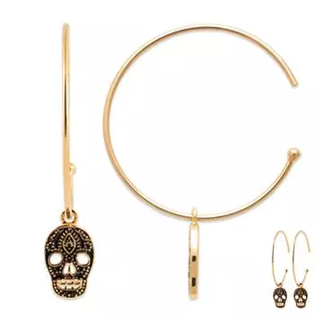 Les Trsors De Lily [R1154] - Позолоченные серьги-кольца Skull черное золото - 25 мм - 10x8 мм