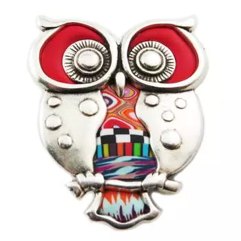 Les Trsors De Lily [R1191] - Брошь Artisan Columbine & Harlequin красное серебро (сова) - 50x45 мм