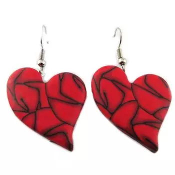 Les Trsors De Lily [R1204] - Серьги ручной работы Columbine & Arlequin красный (сердце) - 33x25 мм