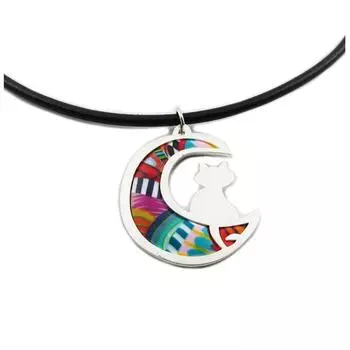 Les Trsors De Lily [R1278] - Колье ручной работы Columbine & Harlequin многоцветное серебро ( кошка в лунном свете ) - 33x30 мм