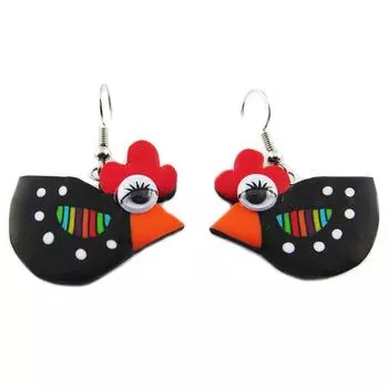 Les Trsors De Lily [R1279] - Серьги ручной работы Columbine & Harlequin красное черное (кокотница- курочка) - 30x30 мм