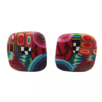 Les Trsors De Lily [R1296] - Разноцветные серьги-клипсы ручной работы Columbine & Harlequin - 1,7 см