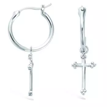 Les Trsors De Lily [R1532] - Серебряные серьги-кольца Croix (с родиевым покрытием) - 15 мм - 13x8 мм