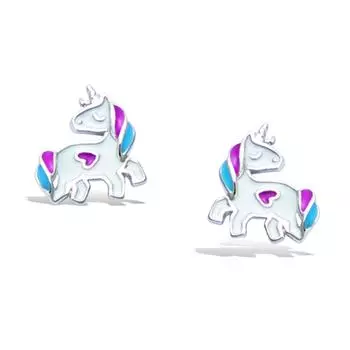 Les Trsors De Lily [R1558] - Серебряные серьги Licorne My Unicorn белый розовый синий серебро (родий) - 11x9 мм