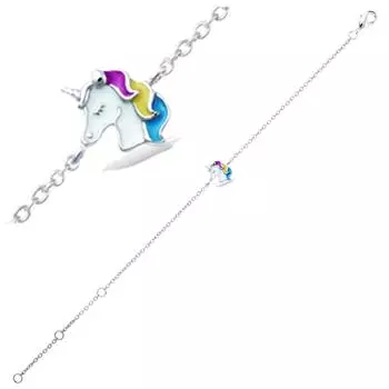 Les Trsors De Lily [R1577] - Серебряный браслет «Licorne My Unicorn» белый розовый синий серебро (родиевое покрытие) - 10x7 мм