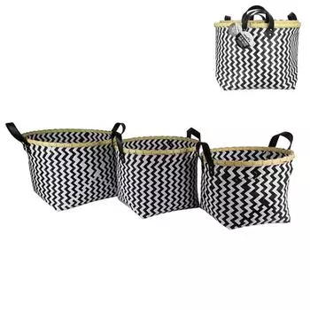 Les Trsors De Lily [R2474] - Набор из 3 черно-белых плетеных корзин Бохо - 43. 5х43. 5x36см