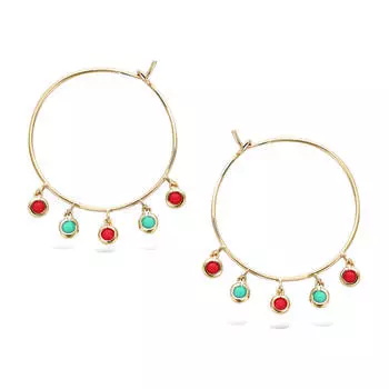 Les Trsors De Lily [R2584] - Позолоченные серьги-кольца Клеопатра золотисто-бирюзовый коралл - 30 мм 4 мм