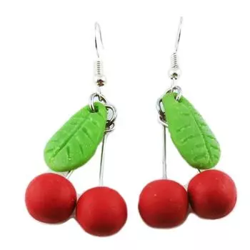 Les Trsors De Lily [R2780] - Серьги ручной работы Вишня красно-зеленые - 35x22 мм