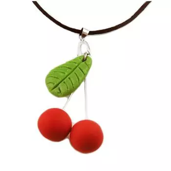 Les Trsors De Lily [R2781] - Колье ручной работы Вишня красно-зеленое - 45 см- 70x30 мм