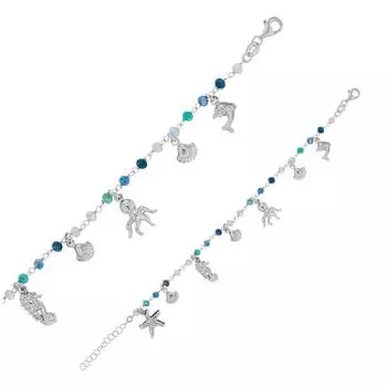 Les Trsors De Lily [R2854] - Серебряный браслет ручной работы Морской мир бирюзово-синий серебро (родий) - 13x7 мм (морской конек)