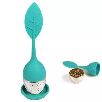 Les Trsors De Lily [R2891] - Заварник для чая Leaf бирюзовый (силиконовая сталь + чашка) - 15. 5x5см