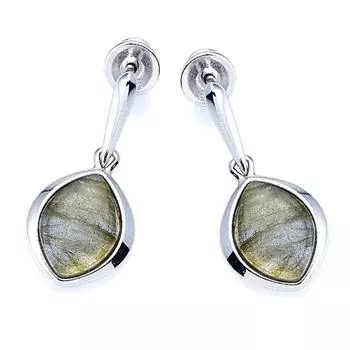 Les Trsors De Lily [R3021] - Серебряные серьги из серебра с лабрадором Meghan (родий) - 23x10 мм