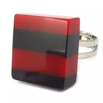 Les Trsors De Lily [R3331] - Красно-черное кольцо из смолы Coloring (канавки) - 20x22x7мм