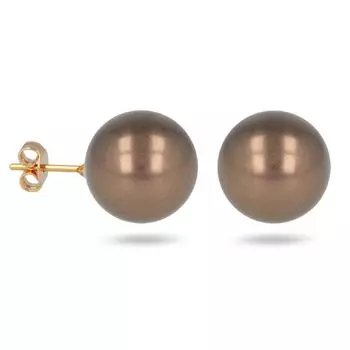 Les Trsors De Lily [R3467] - Позолоченные серьги Perla золотисто-коричневые - 14 мм