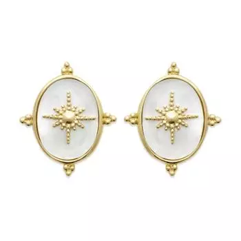 Les Trsors De Lily [R3598] - Позолоченные серьги Клеопатра золотой перламутр - 19x15 мм (Полярная звезда)