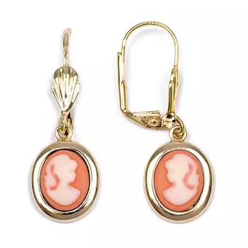 Les Trsors De Lily [R3659] - Позолоченные серьги-гвоздики Camee золотисто-оранжевые - 13x11 мм