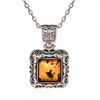 Les Trsors De Lily [R3689] - Серебряный кулон с коньяком и янтарем Вдохновение (родий) - 18x18мм