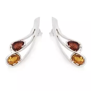 Les Trsors De Lily [R3701] - Серебряные серьги Вдохновение Янтарь 2 тона (родий) - 28x10 мм