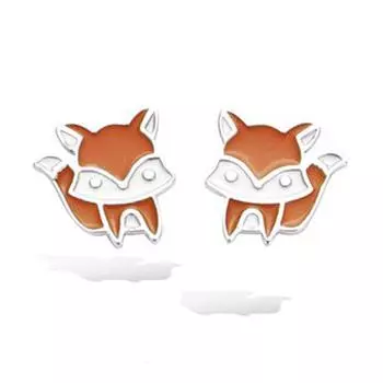 Les Trsors De Lily [R3767] - Серебряные серьги Fox оранжевый белый серебро (родий) - 10x10мм