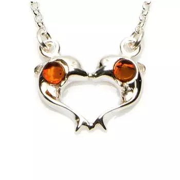 Les Trsors De Lily [R3830] - Серебряное колье Вдохновение коньячный янтарь - 20x14 мм (сердце-дельфины)