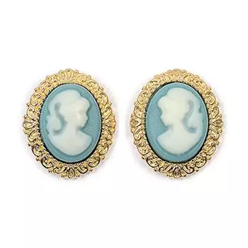 Les Trsors De Lily [R3880] - Позолоченные серьги Camee золотисто-голубого цвета - 15x12 мм