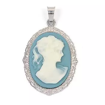 Les Trsors De Lily [R3895] - Серебристо-голубой серебряный кулон Камея (родий) - 30x25 мм